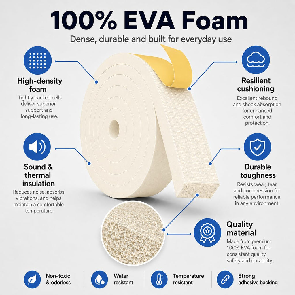 EVA Weather Stripping Foam Insulation Tape with Adhesive Foam Door Seal Weather Strip for Door Frame/Window/Gaps/Insulation/Buffer