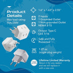 Ceptics 45W Universal Travel Adapter w/ 3 USB-A, 2 USB-C & Universal Input