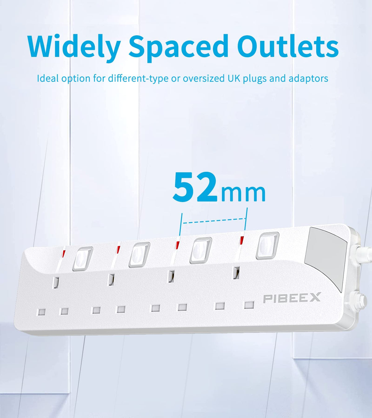 PIBEEX Extension Lead 2 Way Plug Sockets with Individual Switches Wall Mountable Power Strip 3M Extension Cable 13A Fused UK Plug 3250W