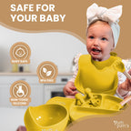 Yum Yum's Baby 10 Pcs Blue Weaning Set - Complete Toddler Feeding Kit w/Sectioned Plate, Suction Bowls, Cutlery with Mouth Guard, Straw Cup, Bib & Mat - Non-Slip - for Toddlers & Baby Gift