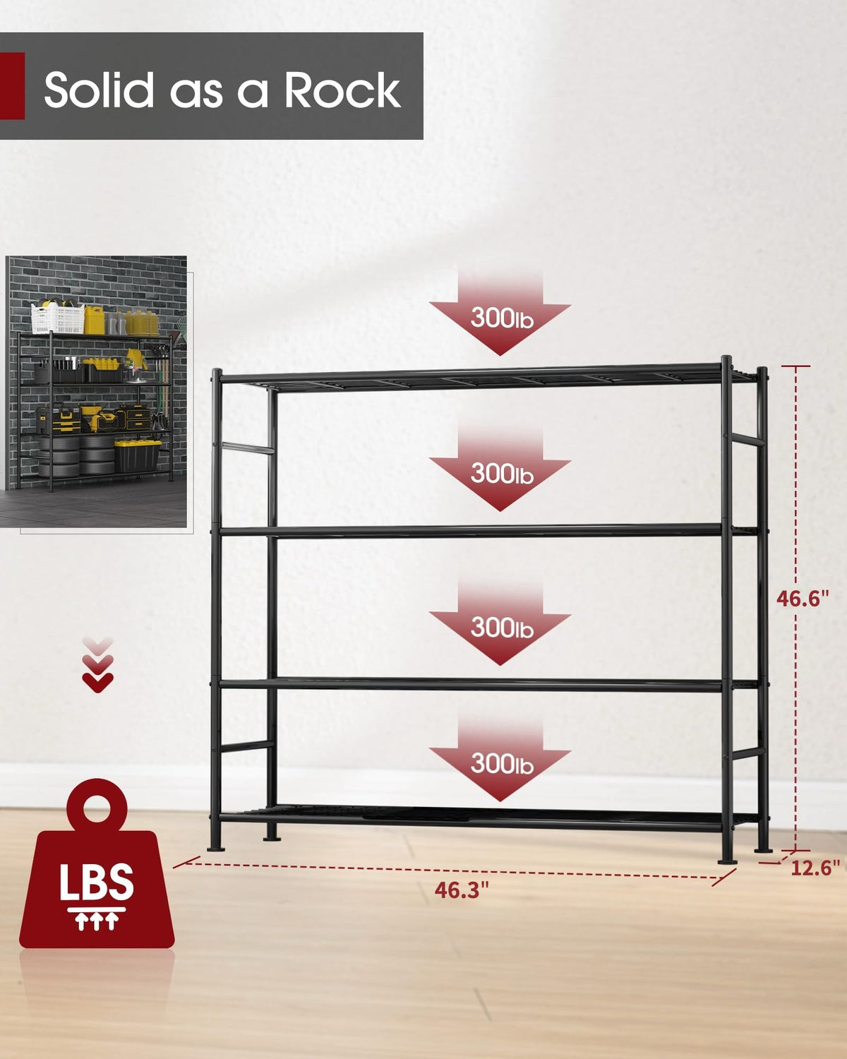 Sakugi Storage Shelves - 5 Tier Shelf Organizer, Heavy Duty Garage Shelving Unit with Leveling Feet, Stable Metal Shelves Organizer for Pantry, Kitchen and Closet, 33.0" W x 12.6" D x 72.0" H, Black