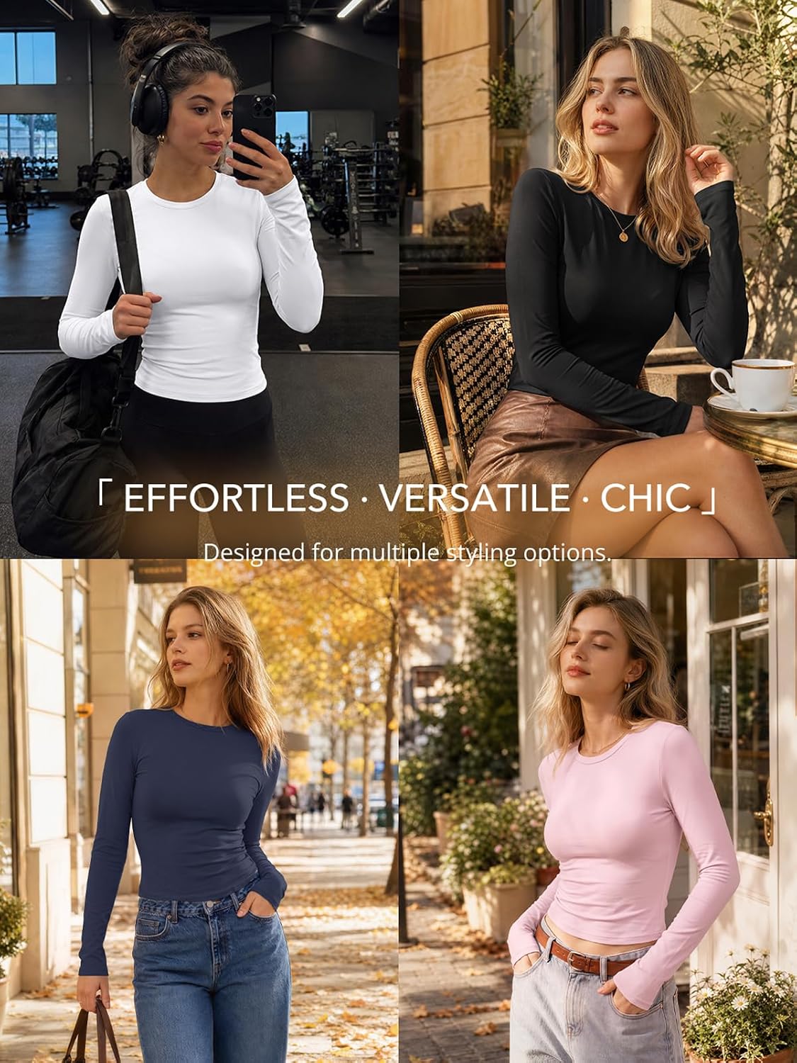 LILLUSORY Long Sleeve Tops Women Crew Neck Y2k T Shirts