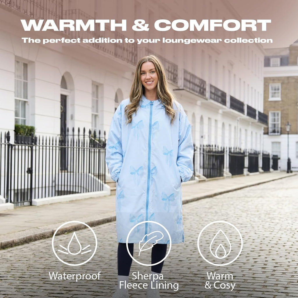 OHS Adults Drying Robe, Water-Resistant Changing Robe Gifts for Women Comfy Sherpa Privacy Robes for Women Men, Stay Dry Jacket Swimming Camping Drying Robes - S/M, L/XL