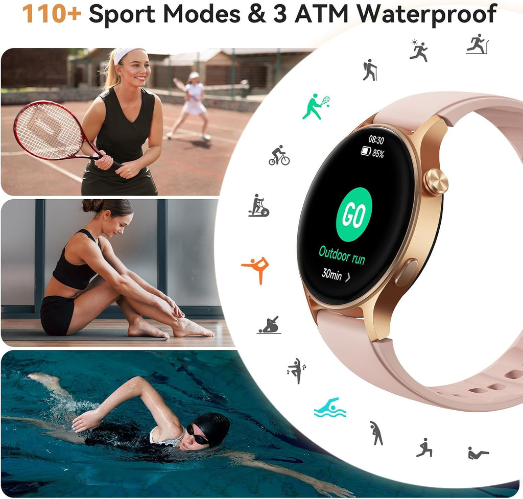 Smart Watch for Women, Answer/Make Call, 1.32'' AMOLED Ultra-Clear Screen Fitness Trackers with Heart Rate/Sleep/SpO2 Monitor, Smartwatch for iPhone/Samsung/Android, 110+ Sport Modes, 3ATM Waterproof