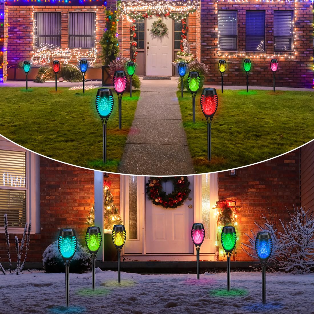 IkeeRuic Solar Torch Light with Flickering Flame for Halloween Decorations