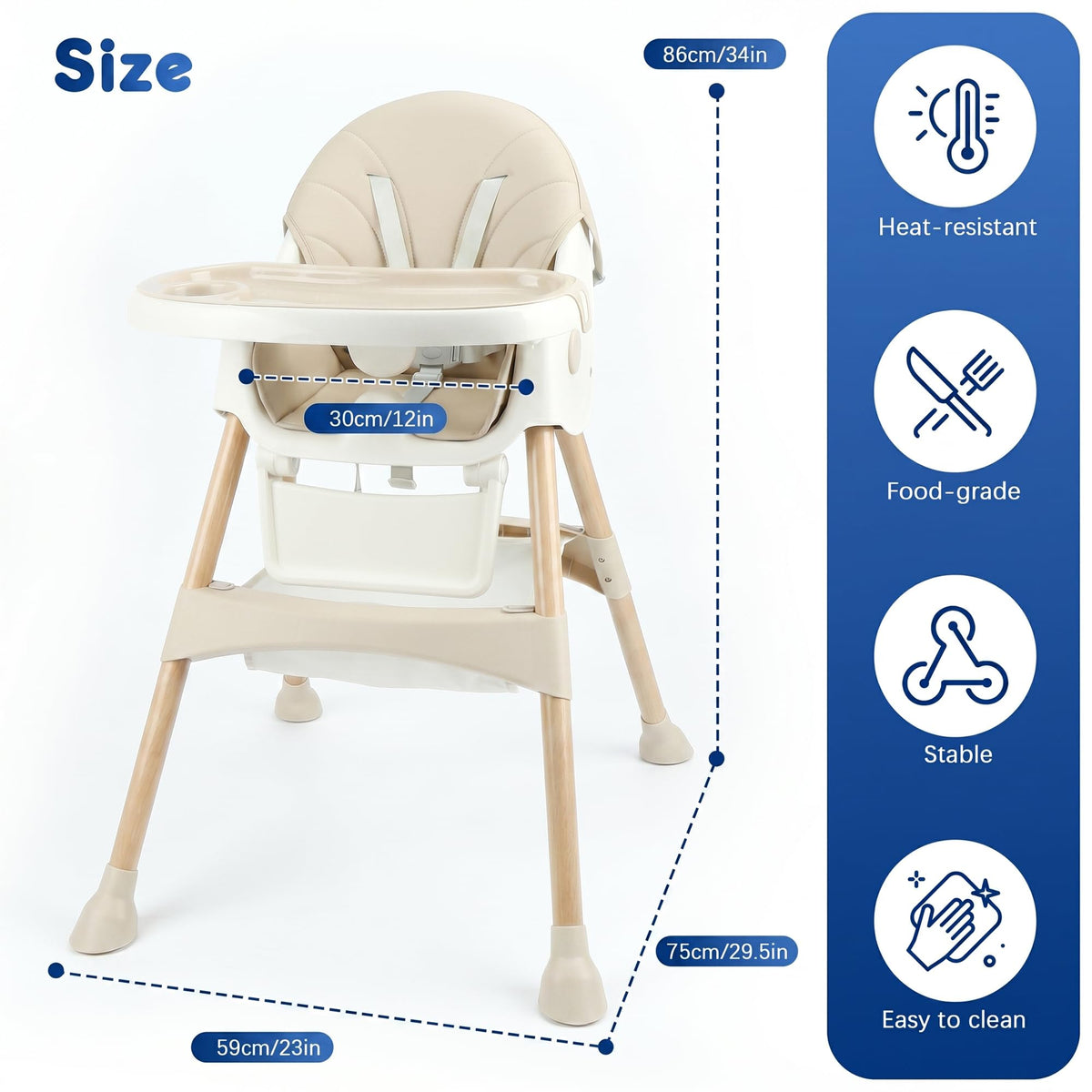 Baby High Chair Foldable Highchair, High Chairs for Babies and Toddlers Adjustable Height & Reclining Seat Detachable Double Tray, Ergonomic Feeding Portable Highchairs for Newborn 6 Months to 5 Years