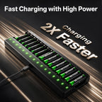 BEVIGOR 12 Slot Battery Charger with 12 Pack AA Rechargeable Batteries