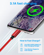 USB C Charger Cable 3M 2Pack Type C Charger Fast Charging 3A Lead Braided for Samsung Galaxy S23 S22 S21 S20 S10 S9 S8 A12 A13 A20e A21s A53 A70,Google Pixel 7 6,Huawei P30 P40,Sony Xperia,Switch,PS5