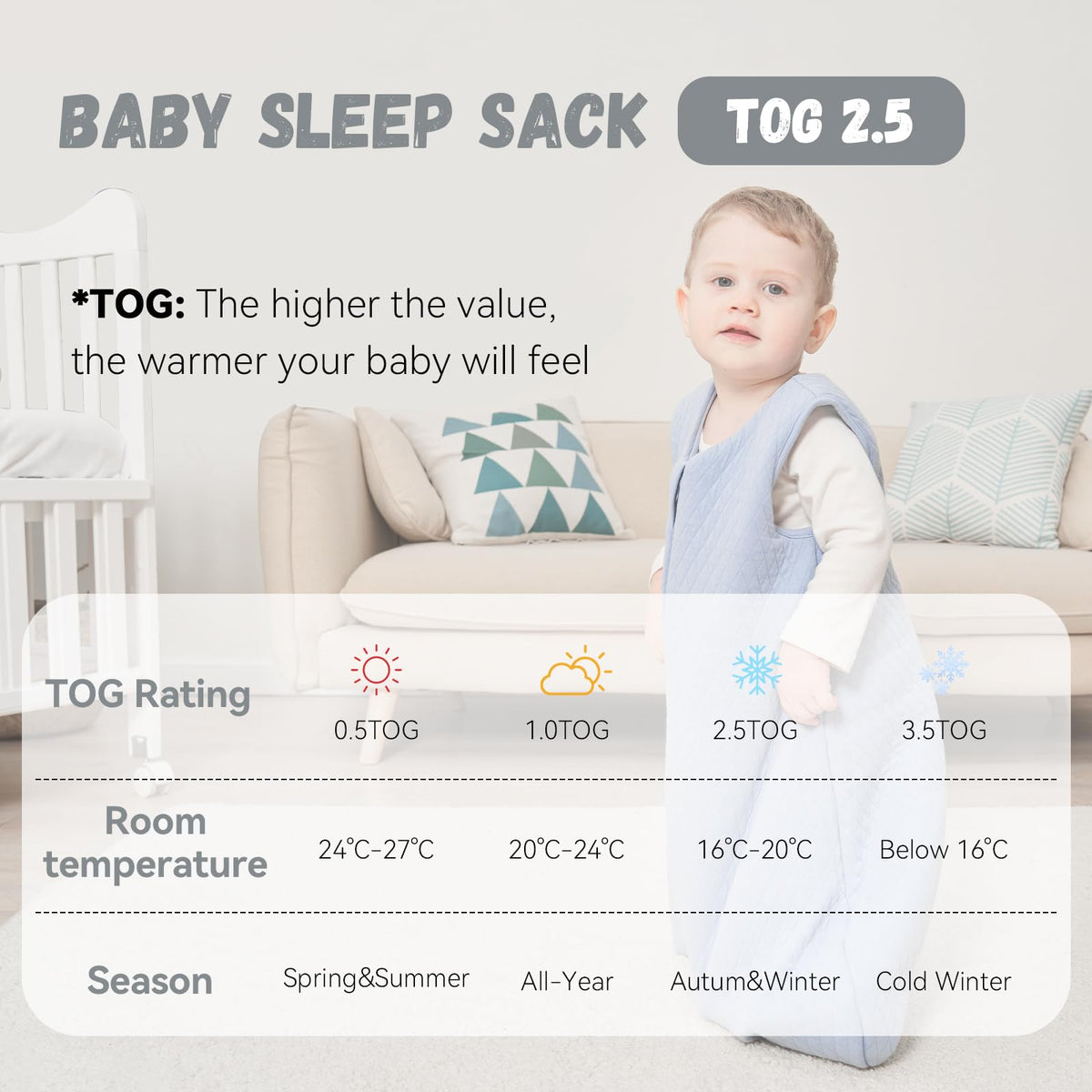 Yoofoss Baby Sleeping Bag 2.5 Tog 12-18 Months Grey