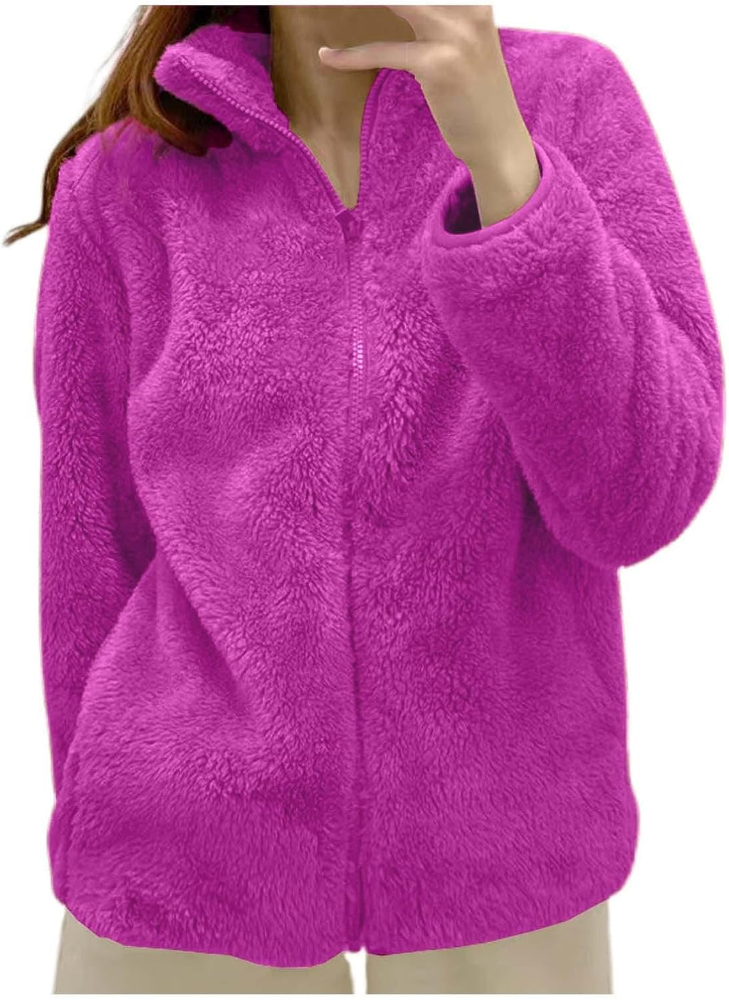 Fleece Winter Jackets for Women UK Fashion Warm Soft Fluffy Coats Causal Solid Color Long Sleeve Full Zip Jacket Elegant Callor Lapel Cardigans Ladies Teddy Fleece Outwear Gifts for Daily Holiday