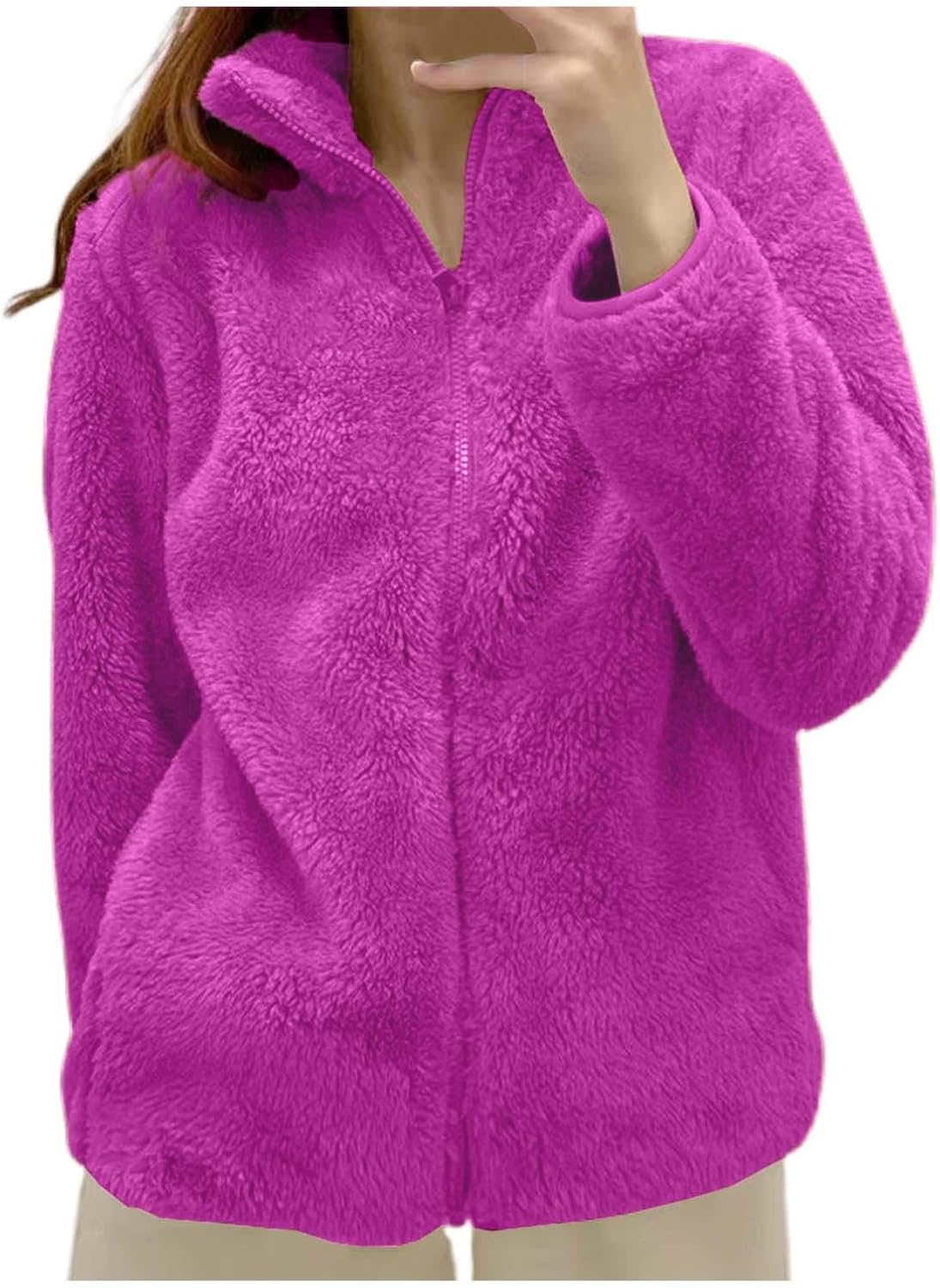 Fleece Winter Jackets for Women UK Fashion Warm Soft Fluffy Coats Causal Solid Color Long Sleeve Full Zip Jacket Elegant Callor Lapel Cardigans Ladies Teddy Fleece Outwear Gifts for Daily Holiday