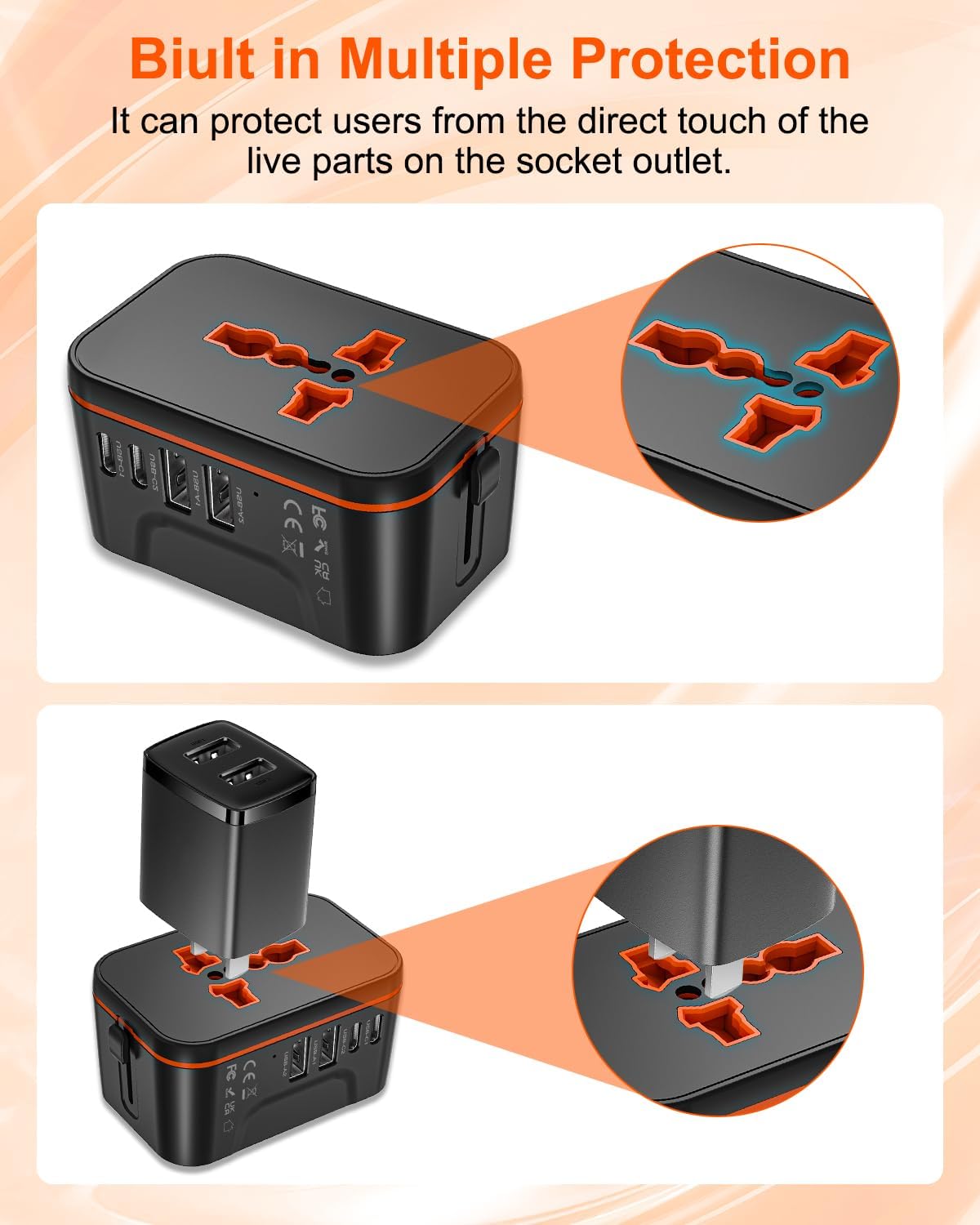 Universal Travel Adapter Worldwide with 2 USB C and 2 USB A Ports, International Travel Plug Adapter Worldwide USB Travel Adaptor All in One Universal Charger Power Adapter for European EU US UK AUS