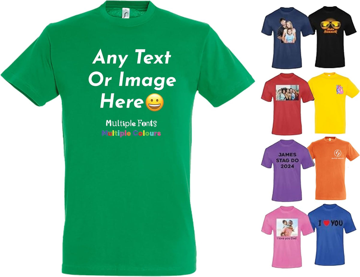 Varsany Personalised T Shirts Mens Womens Kids UK - Customised T Shirt with Any Text and Photo, Long-Lasting Printing - Design Your Own Custom T Shirt
