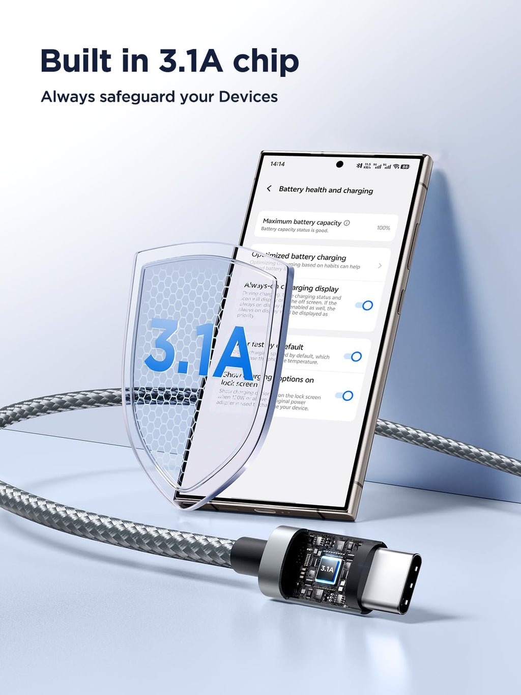 USB C Charger Cable 3M 2Pack Type C Charger Fast Charging 3A Lead Braided for Samsung Galaxy S23 S22 S21 S20 S10 S9 S8 A12 A13 A20e A21s A53 A70,Google Pixel 7 6,Huawei P30 P40,Sony Xperia,Switch,PS5