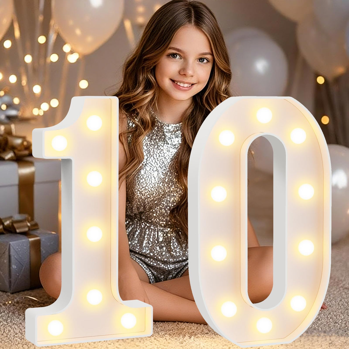 Pooqla 2.4FT Light Up Numbers, Marquee Numbers 2.4 Feet Tall Party Decor for Her Him, Mosaic Big Sign for 7th 17th 70th Birthday Anniversary Decoration Backdrop, Large Pre-Cut Frame Number 7