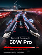 LISEN USB C to USB C Cable Charger 60W 4-Pack [0.5/1/2/2M] USBC to USBC
