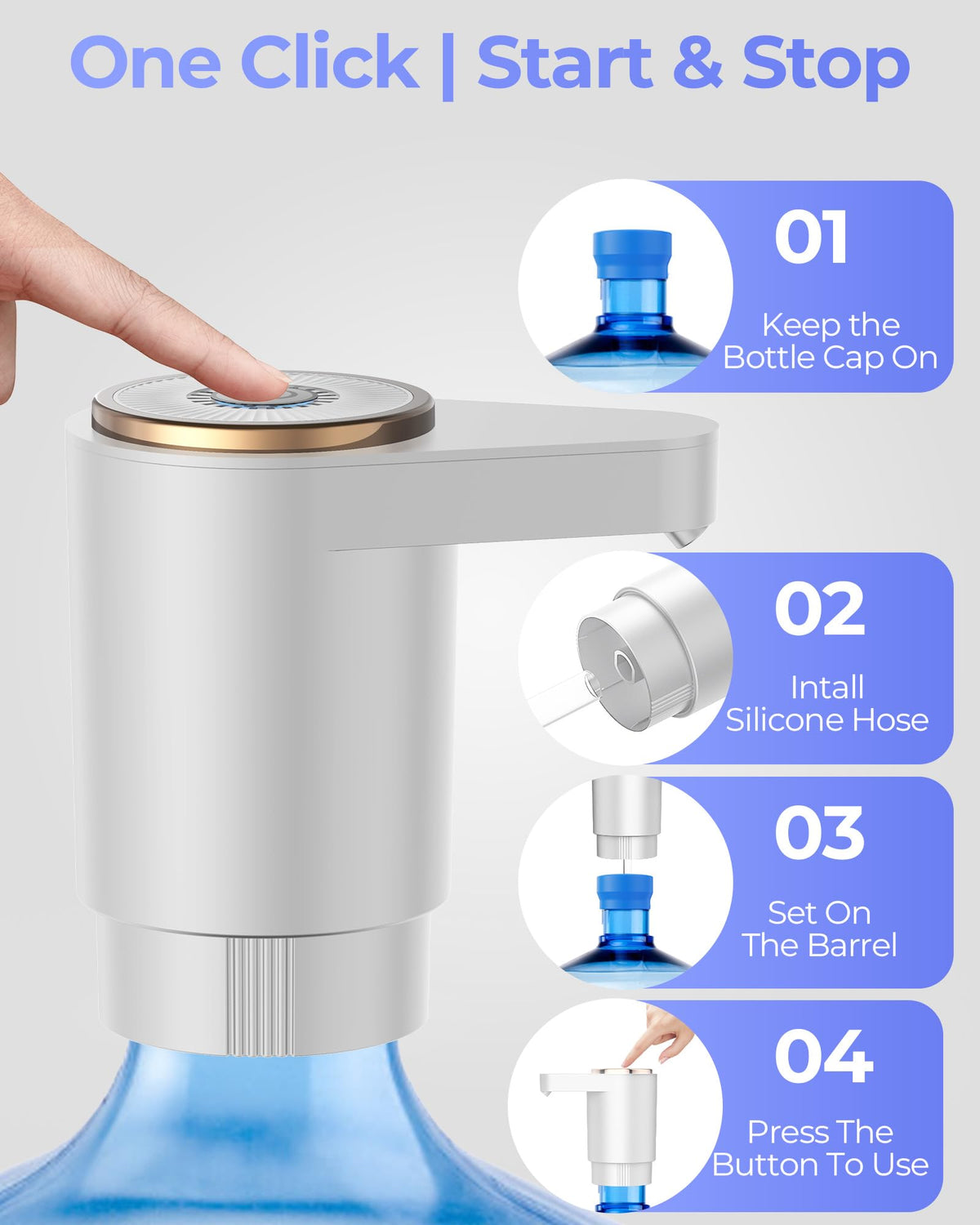 Water Jug Pump for 5 Gallon Bottle – Portable Electric USB-C Charging Dispenser, Dual Powerful Motors, Fast Flow, Fits 2-5 Gallon Jugs – Ideal for Home, Office, Camping, RV, Beige