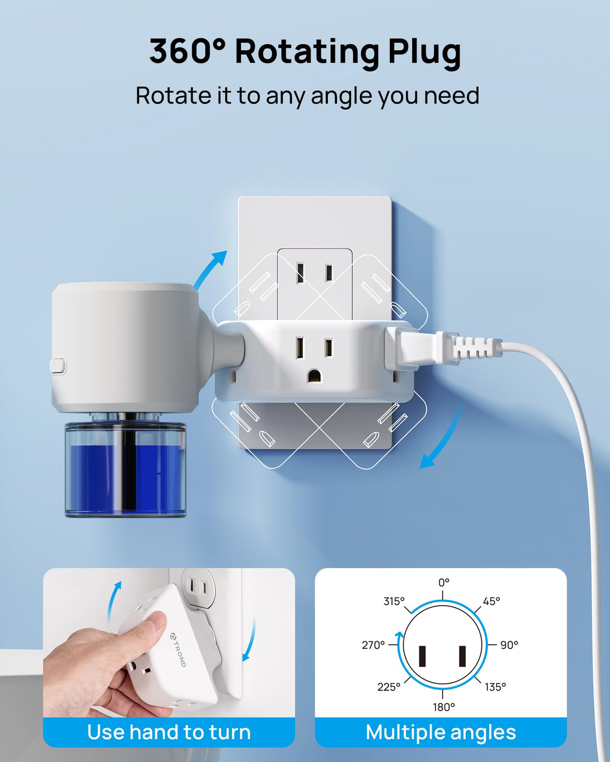 TROND Multi Plug Outlet Extender with USB, 2 Pack Plug Splitter