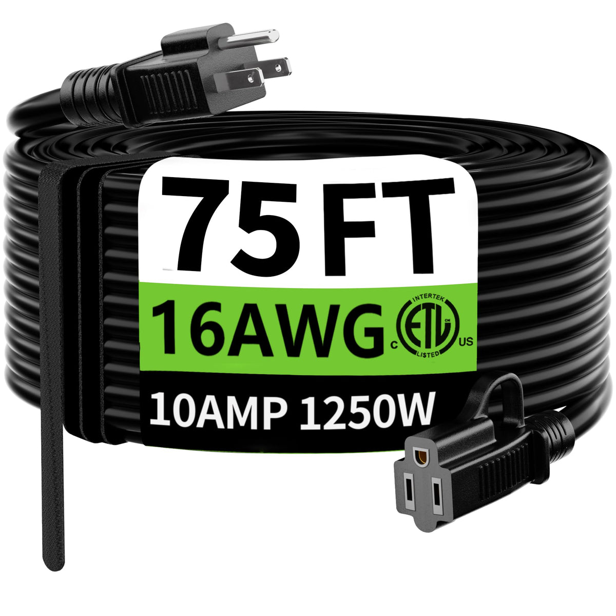 HUANCHAIN Indoor Black Extension Cord 3 FT Waterproof 16/3 Gauge