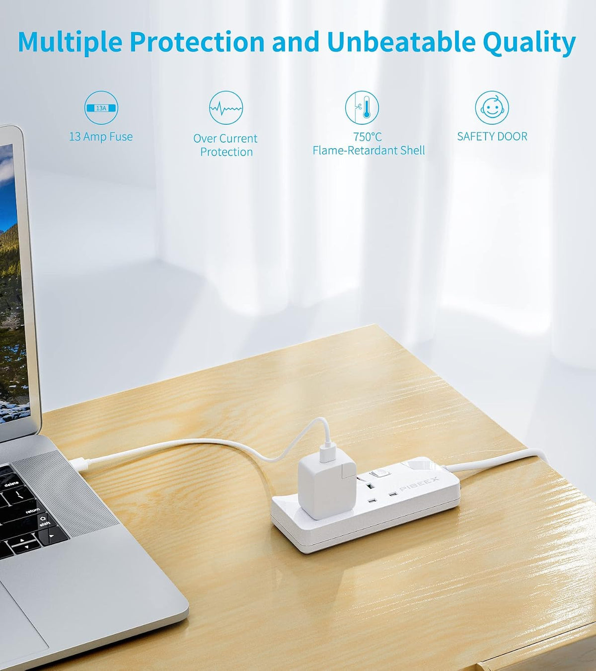 PIBEEX Extension Lead 2 Way Plug Sockets with Individual Switches Wall Mountable Power Strip 3M Extension Cable 13A Fused UK Plug 3250W
