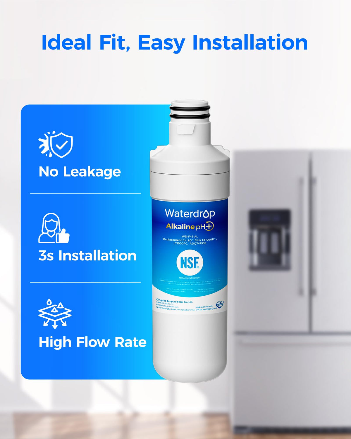 Waterdrop ADQ747935 Refrigerator Water Filter and Air Filter, 3 Combo