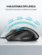 TECKNET USB Wired Mouse,6400 DPI Optical,6-Button Ergonomic Computer Mouse