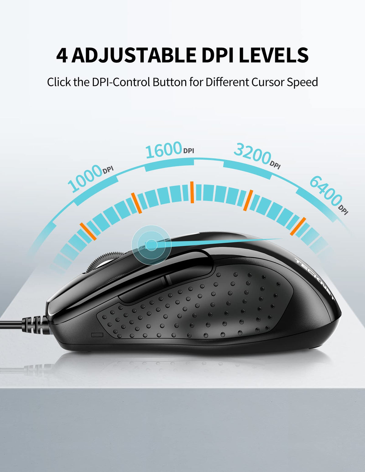 TECKNET USB Wired Mouse,6400 DPI Optical,6-Button Ergonomic Computer Mouse