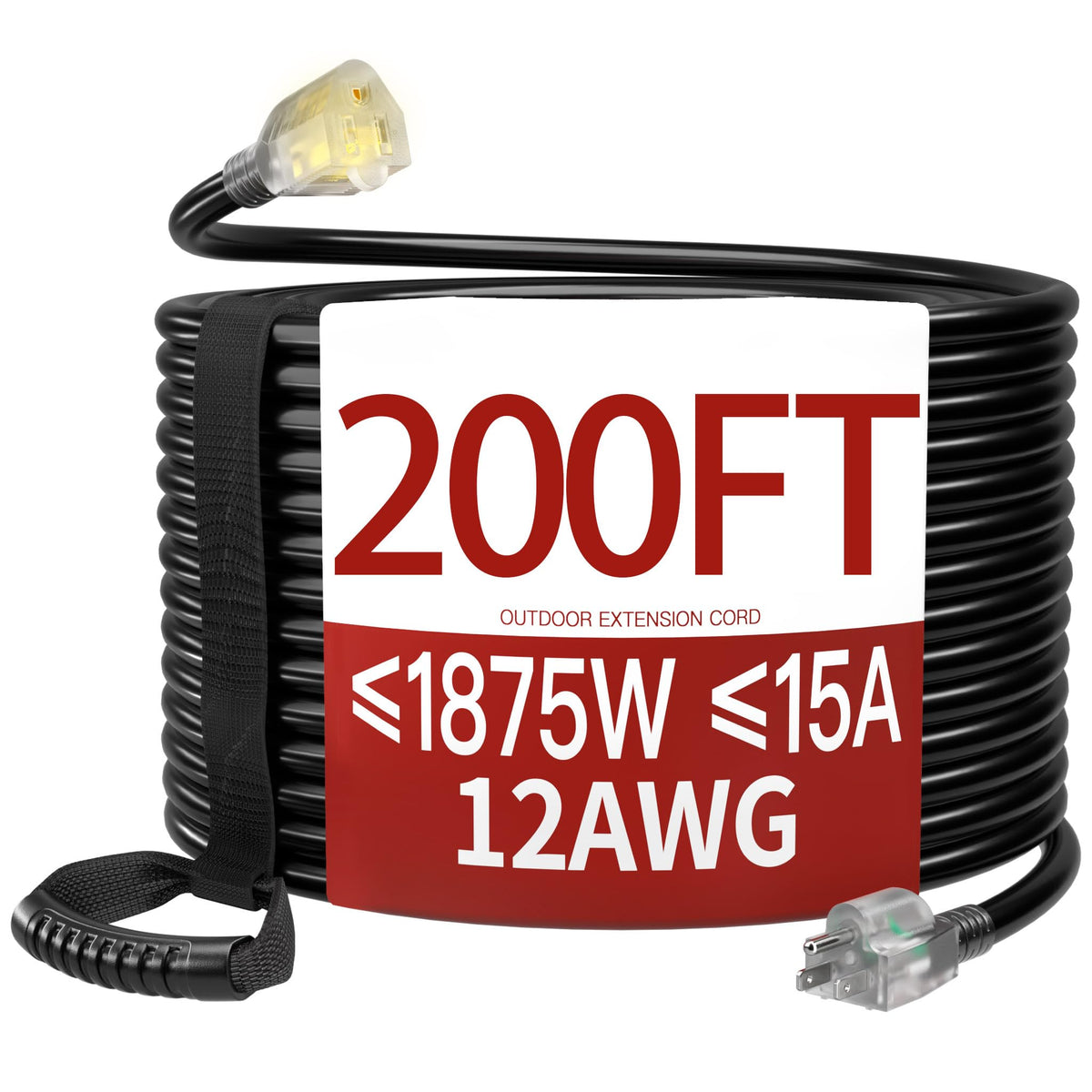 Skrizcable 16/3 15 FT Outdoor Extension Cord Waterproof, Black Power Cord