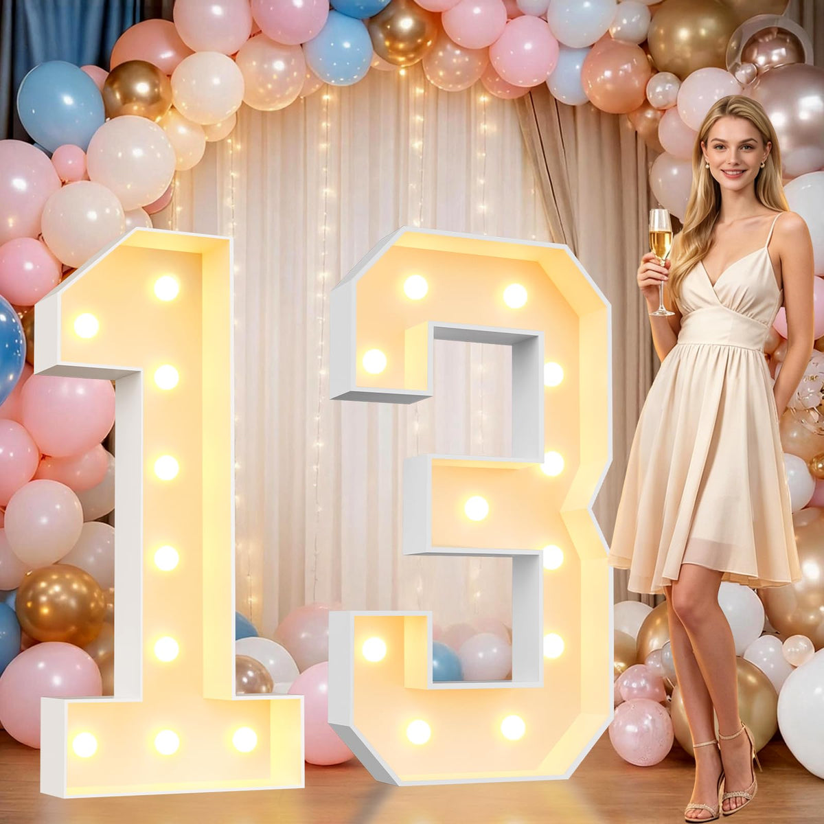 Pooqla 2.4FT Light Up Numbers, Marquee Numbers 2.4 Feet Tall Party Decor for Her Him, Mosaic Big Sign for 7th 17th 70th Birthday Anniversary Decoration Backdrop, Large Pre-Cut Frame Number 7