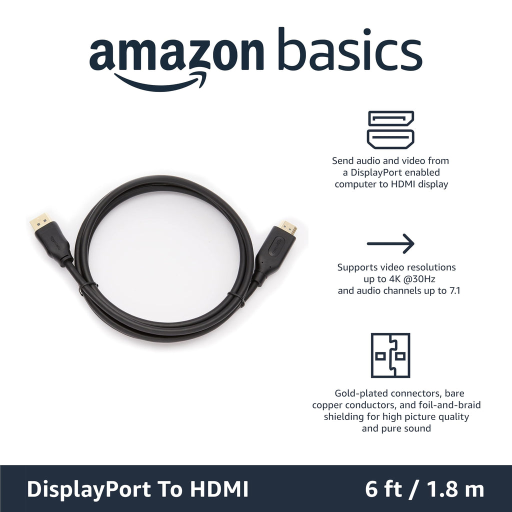 Amazon Basics DisplayPort to HDMI Cable, Uni-Directional, 0.9 m, Black