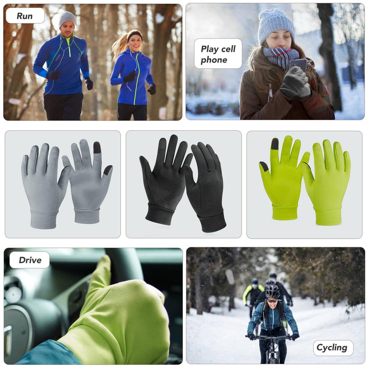 Unigear Running Gloves, Touch Screen Anti-slip Lightweight Gloves Liners for Cycling Biking Sporting Driving for Men Women