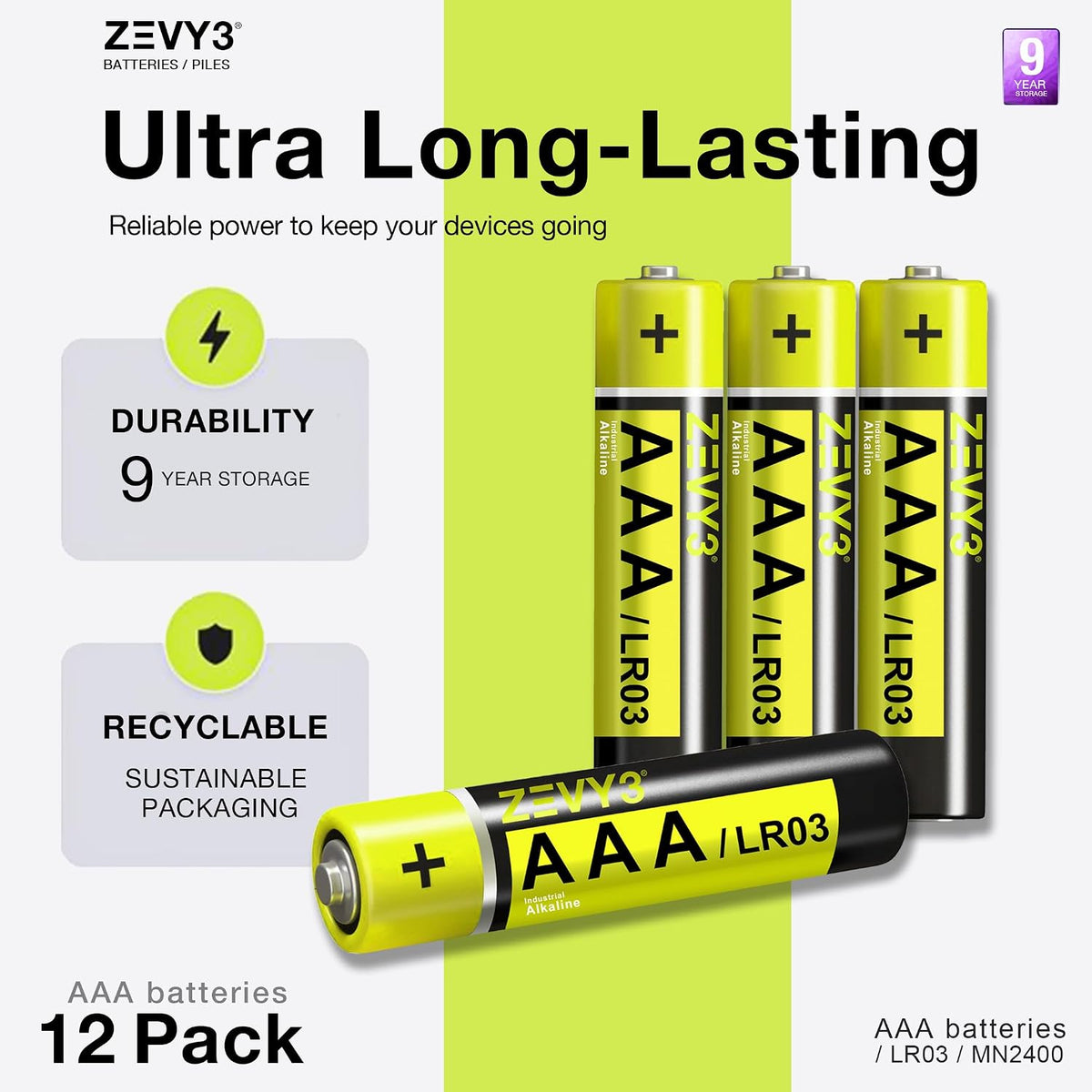 AAA Batteries 12 Pack, Long Lasting Alkaline Batteries, Leak-Proof, High Power, Ideal for Remote Controls, Toys, Clocks & Household Devices