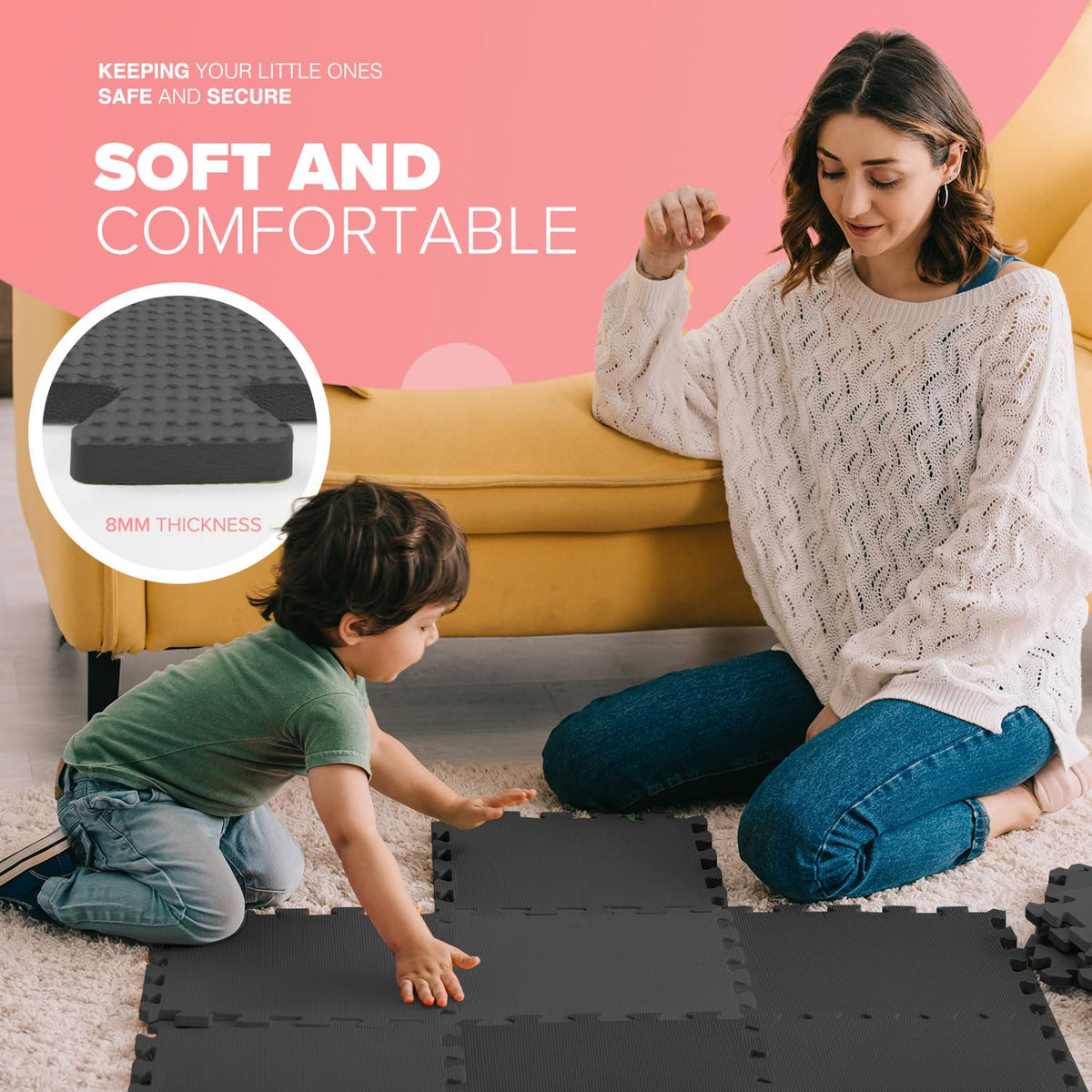 kidoola Foam Baby Play Mat (29x29cm) – Thick & Soft EVA Foam Interlocking Floor Tile Matting for Children – Large Multi Colour, Safe & Comfortable 7mm Thick Play Flooring (27pc)