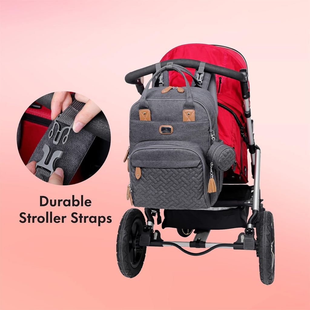 Dikaslon Baby Changing Bag Backpack, Large Nappy Back Pack Multifunction Baby Bags with Portable Changing Mat, Pacifier Holder, and Stroller Straps, for Mom and Dad