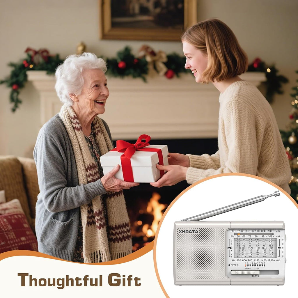 XHDATA D219 Portable Radio Retro FM AM SW Radio Battery Operated for Household Outdoor Camping Hiking Pocket Radio Beige