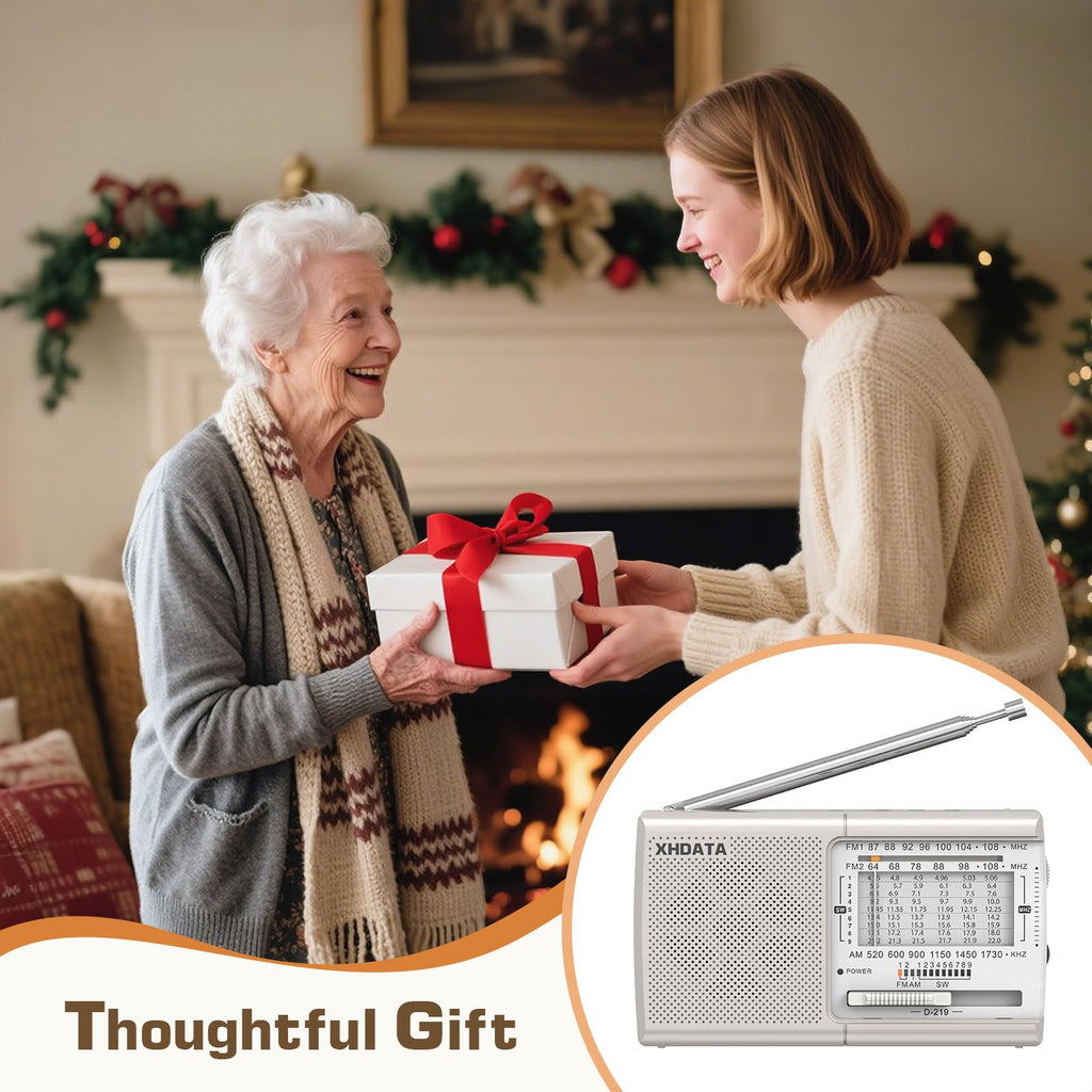 XHDATA D219 Portable Radio Retro FM AM SW Radio Battery Operated for Household Outdoor Camping Hiking Pocket Radio Beige