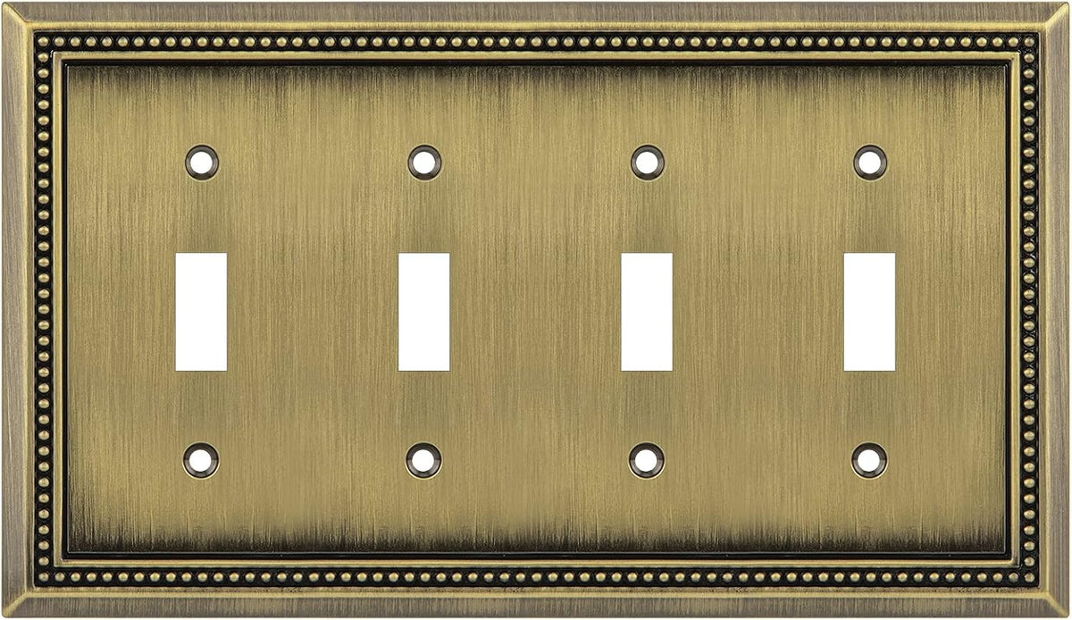 Sunken Pearls Heavy-Duty 4 Toggle Light Switch Plate, Antique Brass, 1 Pack