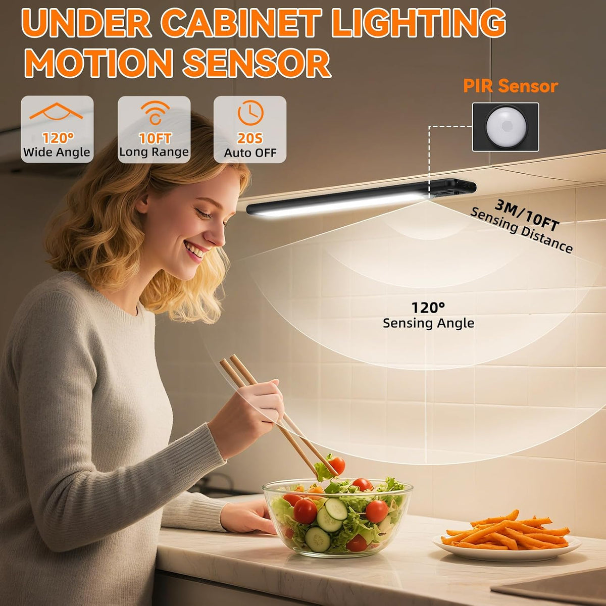Under Cabinet Lighting Wireless, 10inch Motion Sensor Light Indoor, 3Pack