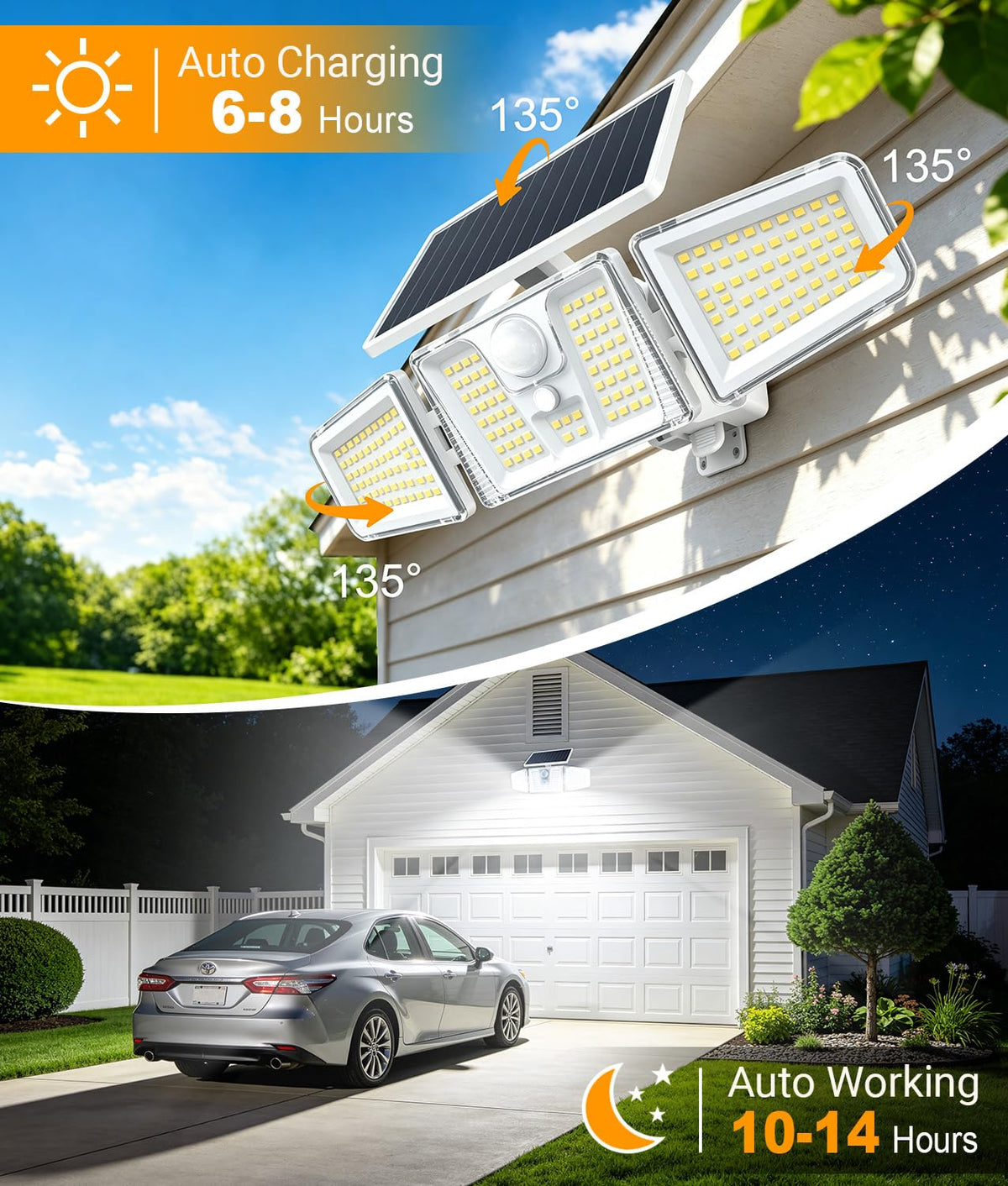 KOOPER Solar Motion Lights Outdoor, 210 LED Remote Solar Flood Lights 2PK