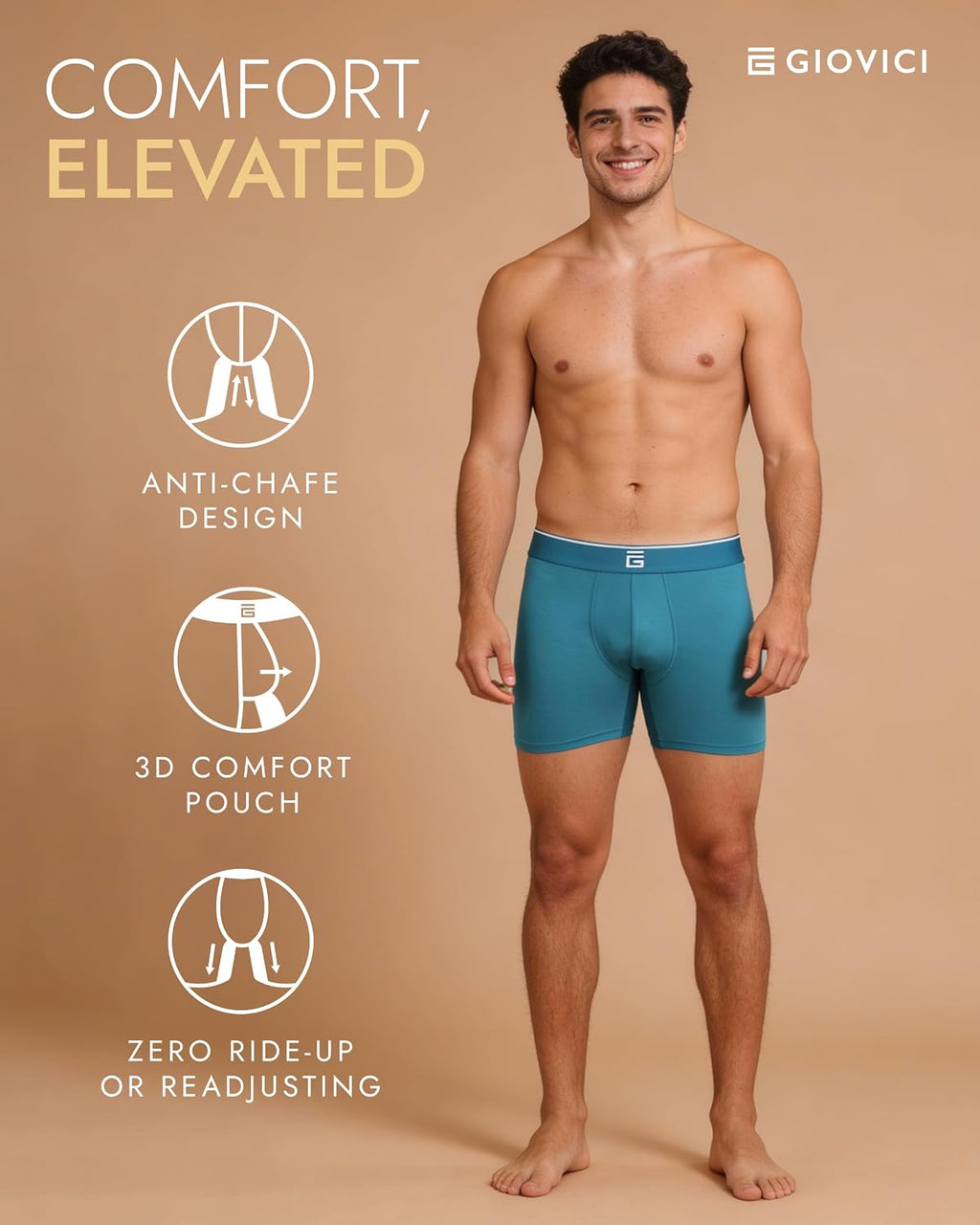 Giovici Mens Boxers Bamboo Anti Chafing Soft Comfortable Boxer Briefs Longer Leg - Boxer Shorts Multipack - Moisture Wicking Technology