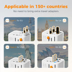 TESSAN Universal Travel Adapter Worldwide with 2 USB C and 2 USB A Ports