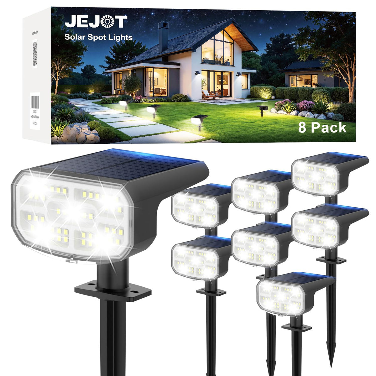 JEJOT Solar Spot Lights Outdoor Waterproof, Solar Spotlights, 2 Pack