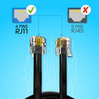 ASNQ RJ11 Cable for ADSL Router, Modem, Telephone, 2m, Flat, Black