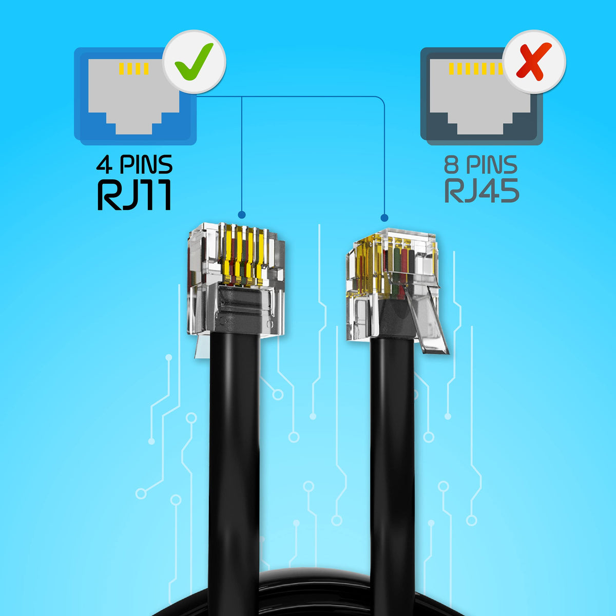 ASNQ RJ11 Cable for ADSL Router, Modem, Telephone, 2m, Flat, Black