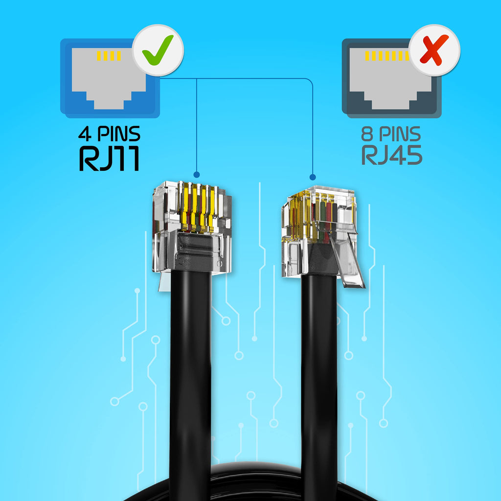 ASNQ RJ11 Cable for ADSL Router, Modem, Telephone, 2m, Flat, Black