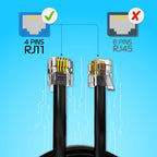 ASNQ RJ11 Cable for ADSL Router, Modem, Telephone, 2m, Flat, Black