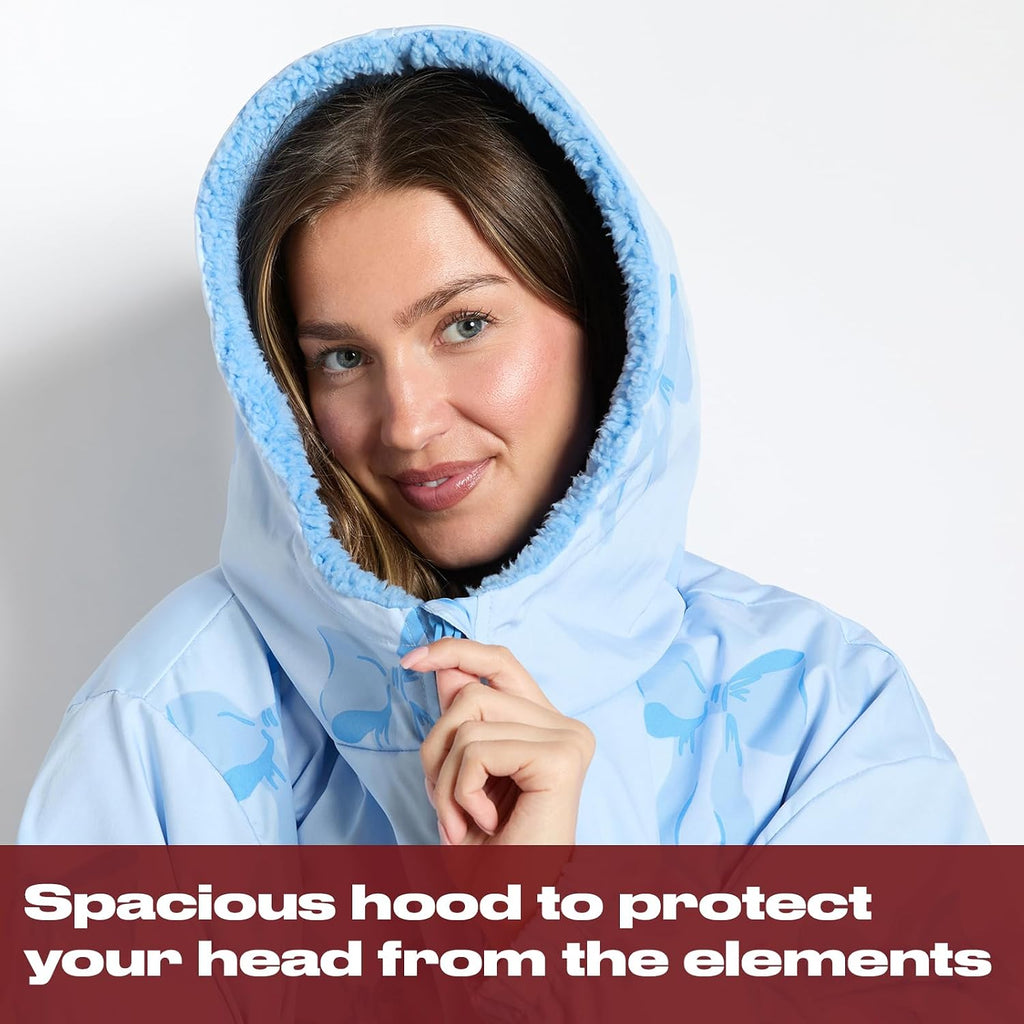 OHS Adults Drying Robe, Water-Resistant Changing Robe Gifts for Women Comfy Sherpa Privacy Robes for Women Men, Stay Dry Jacket Swimming Camping Drying Robes - S/M, L/XL