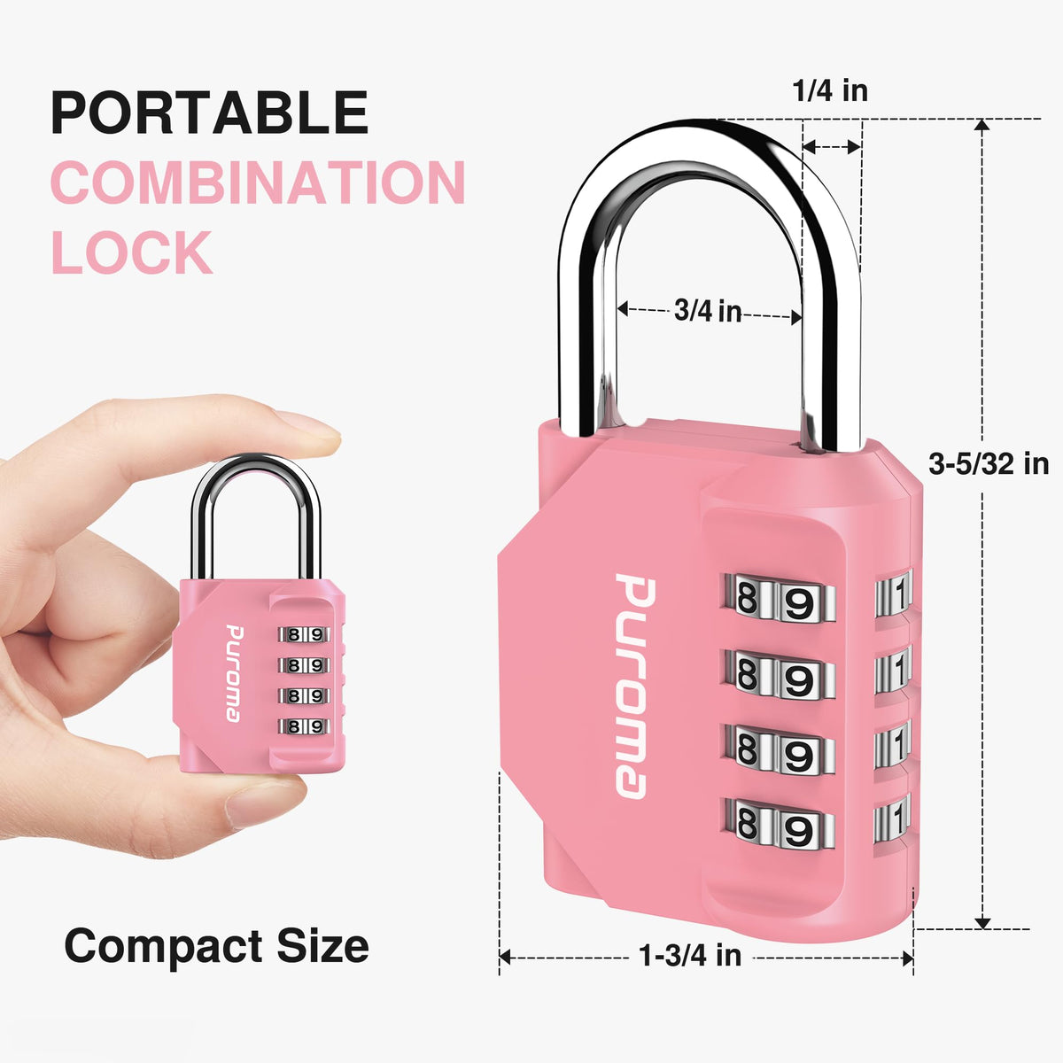 Puroma 2 Combination Lock Locker 4 Digits Combo Padlock Gym Silver & Black