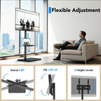 Floor TV Stand with Mount for 26-55 inch TVs up to 35 kg, Height Adjustable Swivel Tilt TV Stand with Wood Base & Shelf, Saving Space Design for Bedroom, Living Room and Corner, White