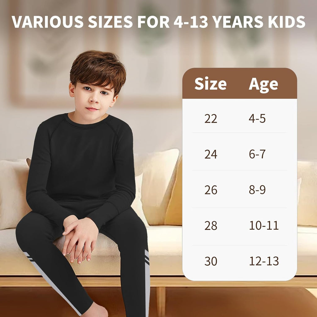 Kids Base Layer - Fleece Lined Athletic football skins, Warm Football Skins Long Sleeve Top and Leggings Compression Set, Reflective Line Thermal Underwear for Biking, Ski & Running